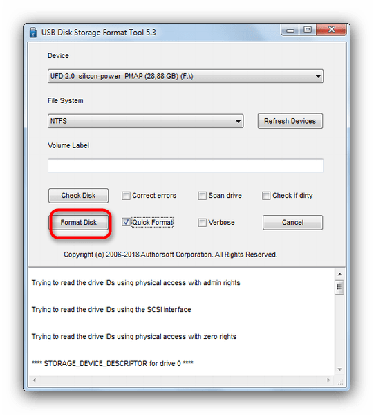Верните флешку в нормальное состояние с помощью USB Disk Storage Format Tool 5-3